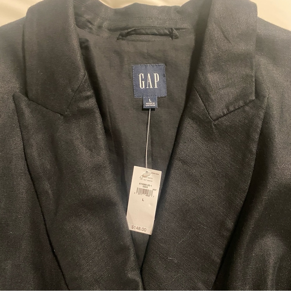 NWT Gap Linen-Cotton Belted Blazer in Black - Size L - Picture 8 of 14